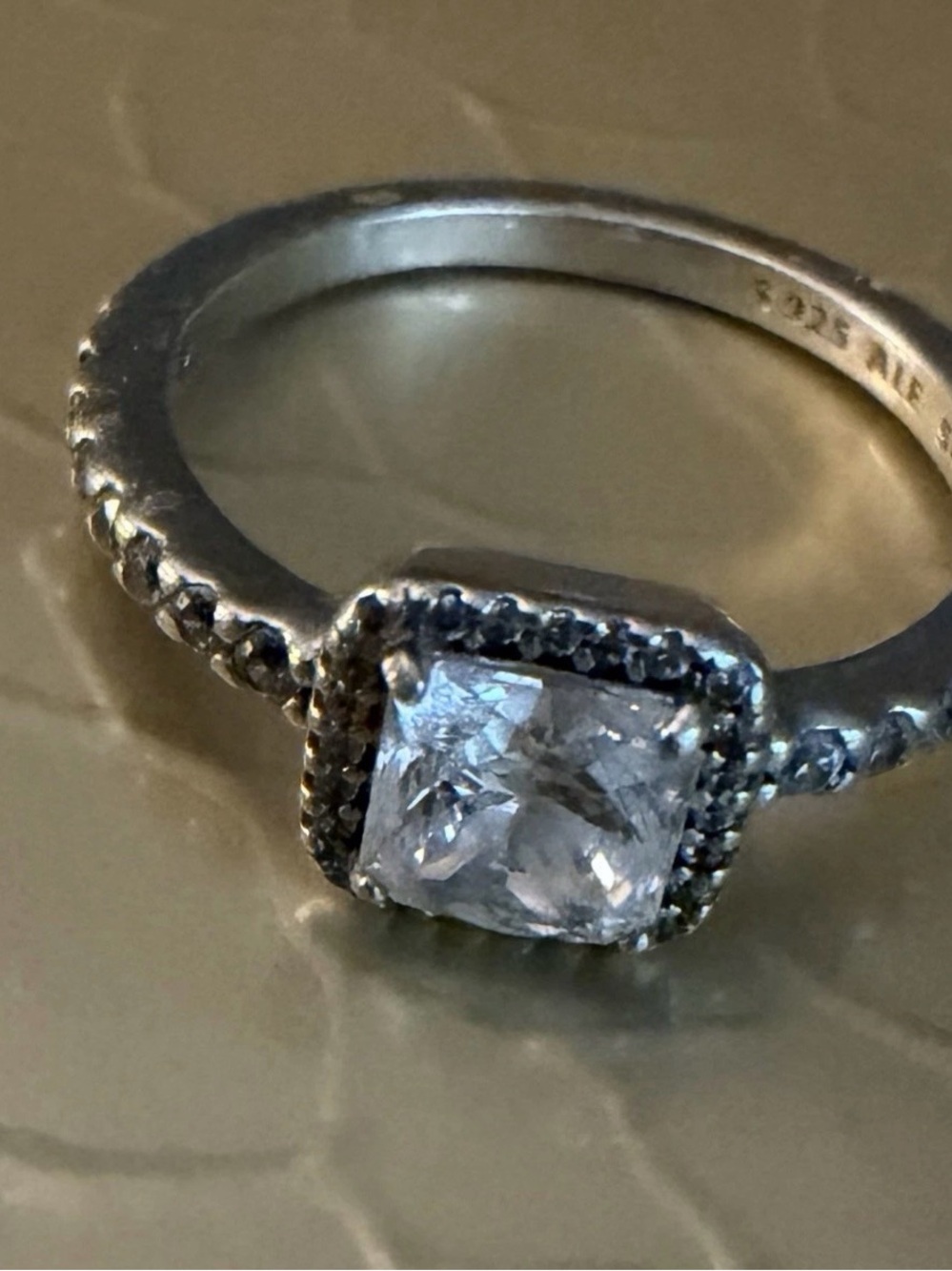 6.75 Pandora Sterling Silver Princess-Cut Halo Ring